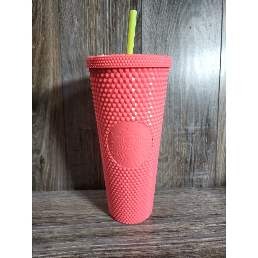 New Starbucks Summer 2022 Studded Dragon Fruit 24oz Tumbler Cup Red‎ Salmon Pink